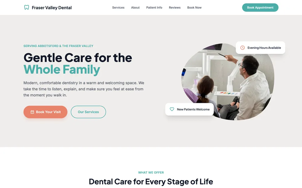 Fraser Valley Dental website by LocalFrame