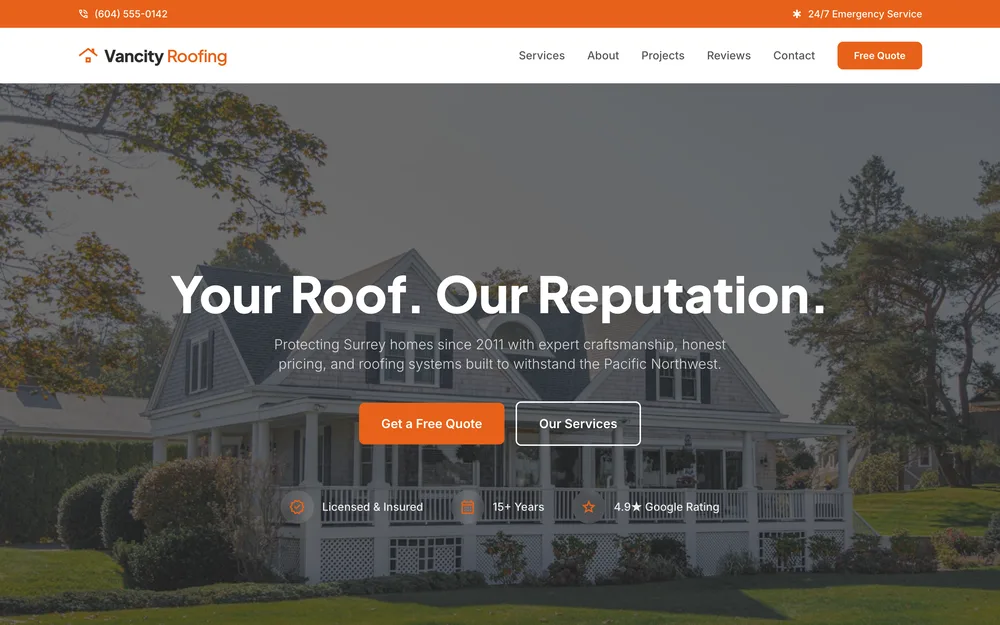 Vancity Roofing website built by LocalFrame